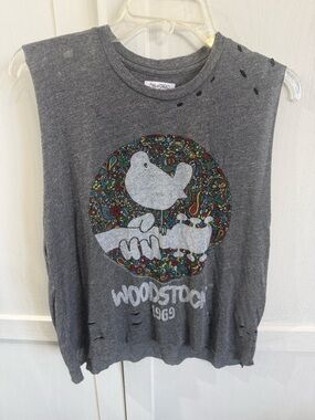 Lauren Moshi Gray Woodstock 1969 Graphic Tank Top